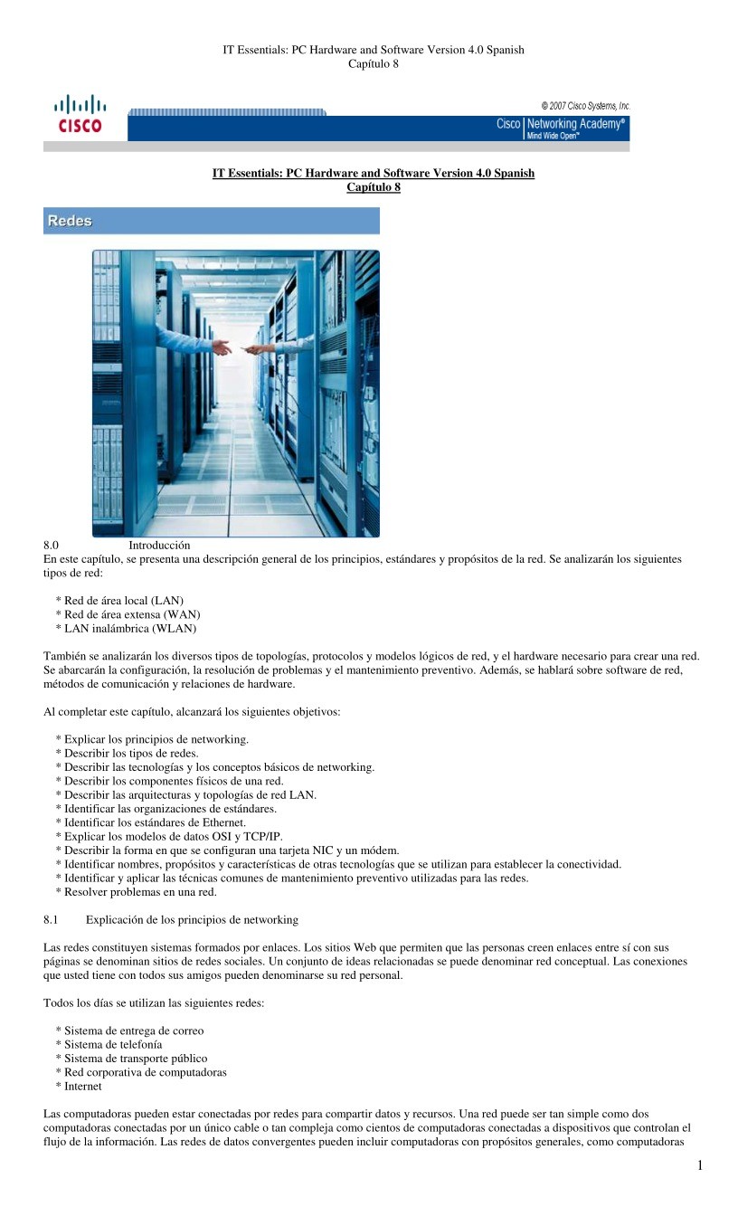 Imágen de pdf Capitulo 8 PC Hardware and Software Version 4.0 Spanish